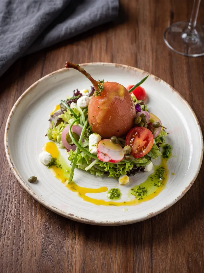 Goat Cheese Salad with Stewed Pear